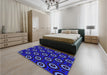 Patterned DarkBlue Rug in a Bedroom, pat607pur