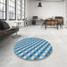 Round Machine Washable Transitional Blue Rug in a Office, wshpat608