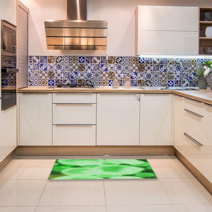 Patterned Green Rug in a Kitchen, pat609grn