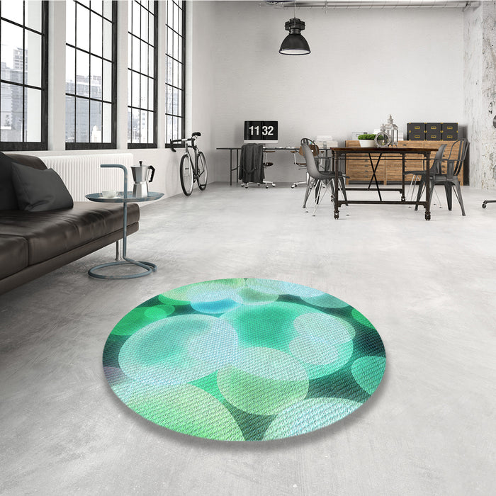 Round Patterned Mint Green Rug in a Office, pat609lblu