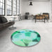 Round Patterned Mint Green Rug in a Office, pat609lblu