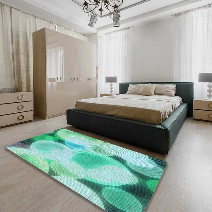 Round Machine Washable Transitional Mint Green Rug in a Office, wshpat609lblu