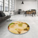 Round Patterned Chrome Gold Yellow Rug in a Office, pat609org