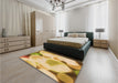 Patterned Chrome Gold Yellow Rug in a Bedroom, pat609org