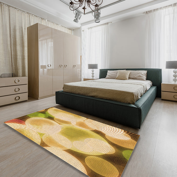 Patterned Chrome Gold Yellow Rug in a Bedroom, pat609org