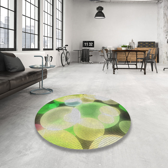Round Machine Washable Transitional Tea Green Rug in a Office, wshpat609