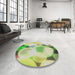 Round Machine Washable Transitional Tea Green Rug in a Office, wshpat609