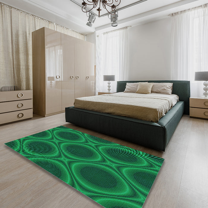 Machine Washable Transitional Deep Emerald Green Rug in a Family Room, wshpat61lblu
