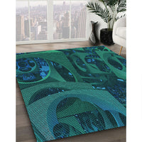 Patterned Dark Cyan Green Rug, pat610lblu