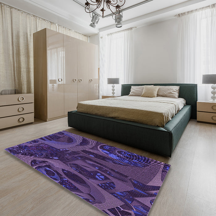 Patterned Purple Violet Purple Rug in a Bedroom, pat610pur