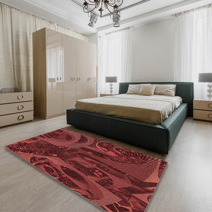 Patterned Red Rug in a Bedroom, pat610rd