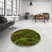 Round Patterned Dark Forest Green Rug in a Office, pat610yw