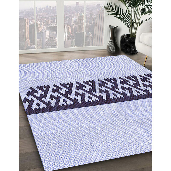 Patterned Lavender Blue Rug in Family Room, pat611blu
