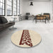 Round Patterned Moccasin Beige Rug in a Office, pat611brn