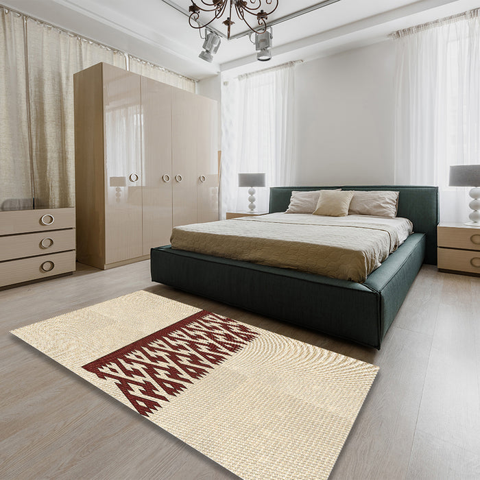 Patterned Moccasin Beige Rug in a Bedroom, pat611brn