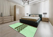 Patterned Green Rug in a Bedroom, pat611grn