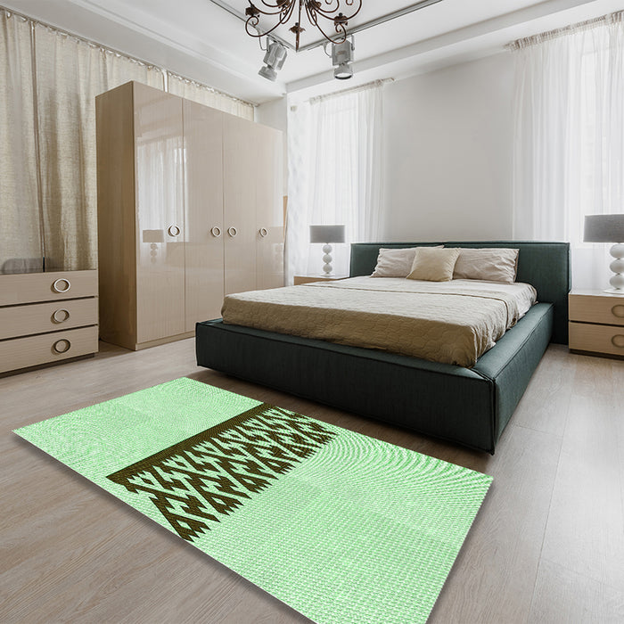 Patterned Green Rug in a Bedroom, pat611grn