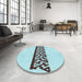 Round Patterned Cadet Blue Green Rug in a Office, pat611lblu