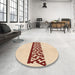 Round Patterned Navajo White Gold Rug in a Office, pat611org