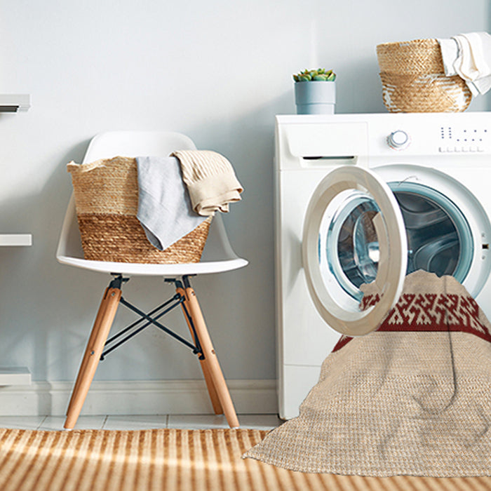 Machine Washable Transitional Navajo White Gold Rug in a Washing Machine, wshpat611org