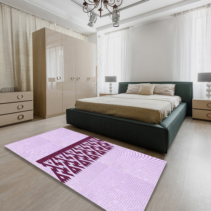 Patterned Medium Orchid Purple Rug in a Bedroom, pat611pur