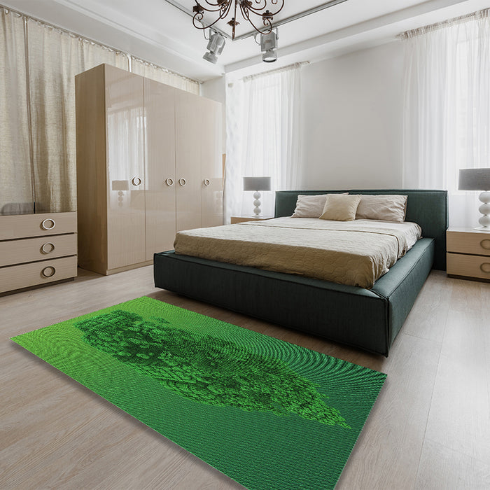 Patterned Deep Emerald Green Rug in a Bedroom, pat612grn