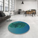 Round Patterned Medium Teal Green Rug in a Office, pat612lblu