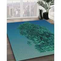 Patterned Medium Teal Green Rug, pat612lblu