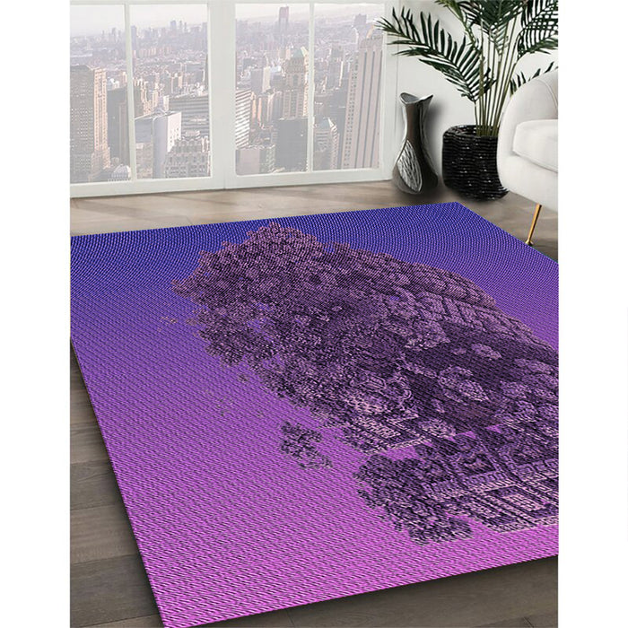 Patterned Bright Purple Rug in Family Room, pat612pur