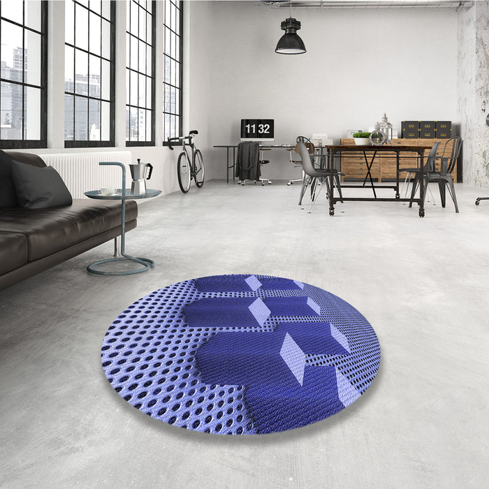 Round Patterned Sky Blue Rug in a Office, pat613blu