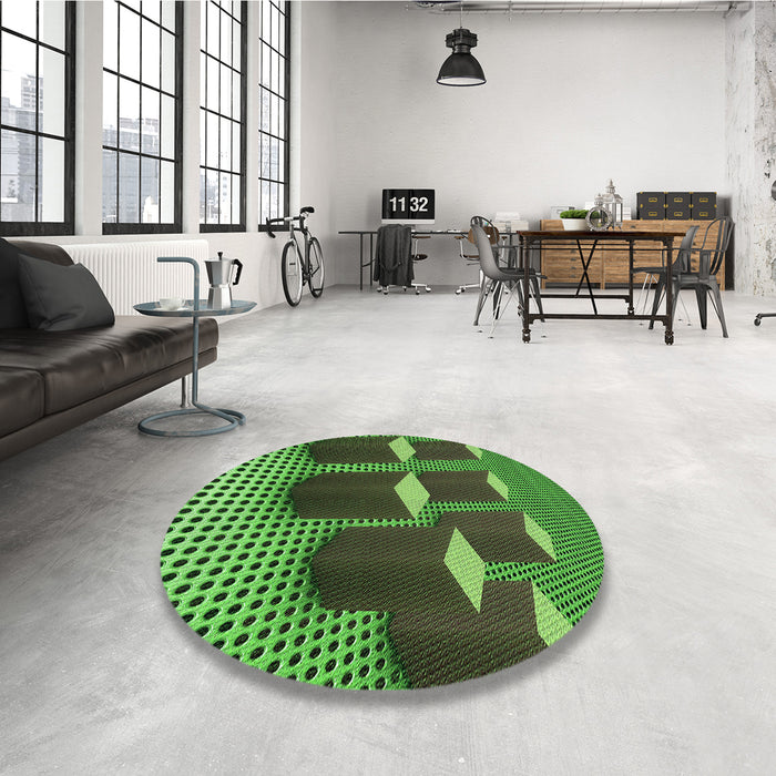 Round Patterned Dark Forest Green Rug in a Office, pat613grn