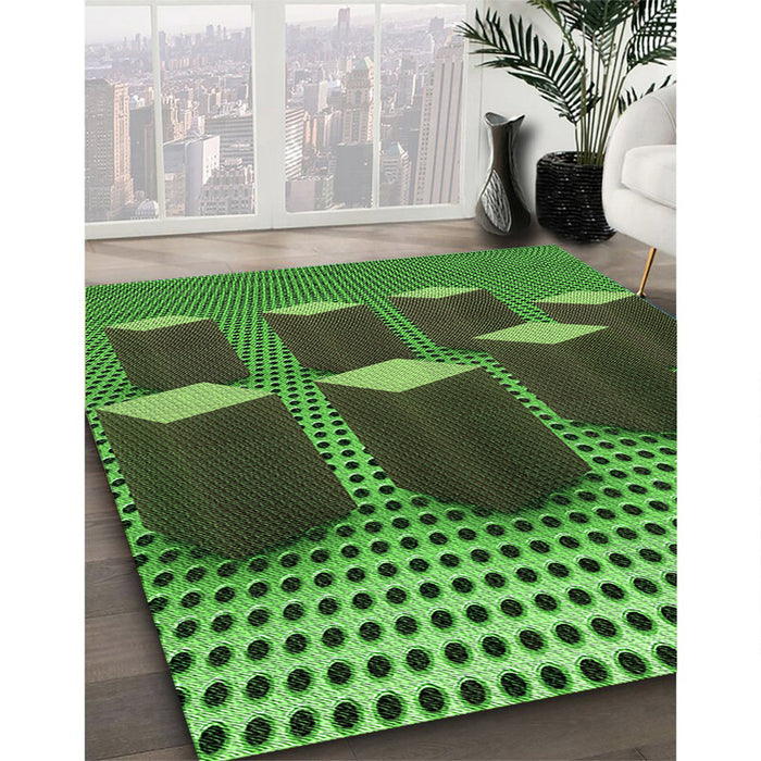 Patterned Dark Forest Green Rug in Family Room, pat613grn