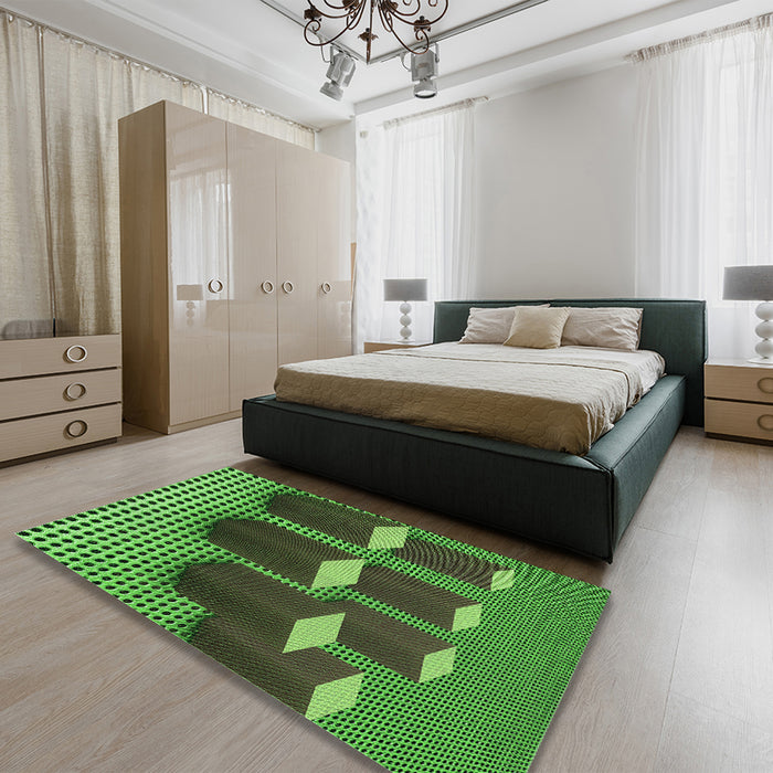 Patterned Dark Forest Green Rug in a Bedroom, pat613grn