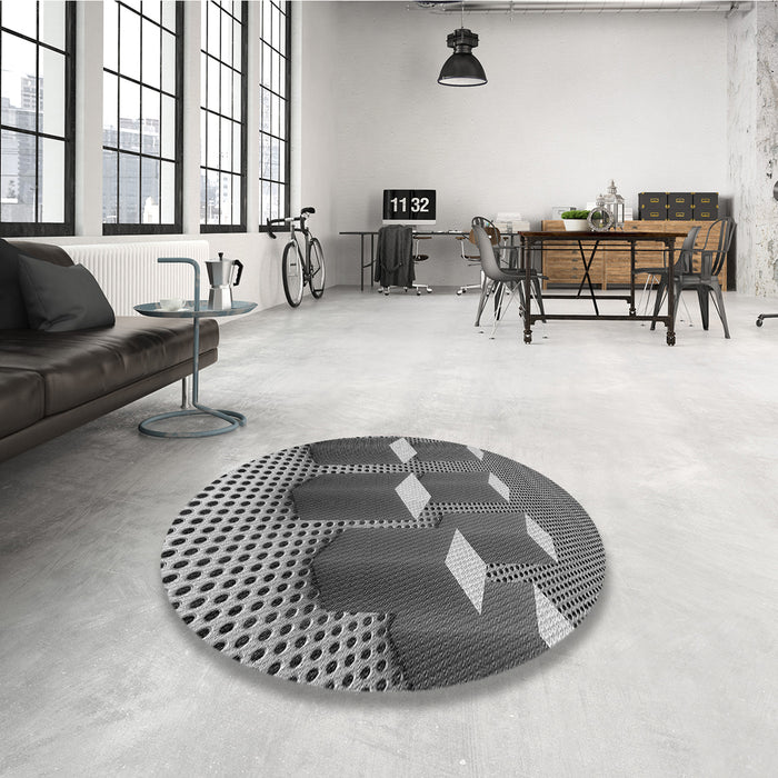 Round Patterned Dark Gray Rug in a Office, pat613gry