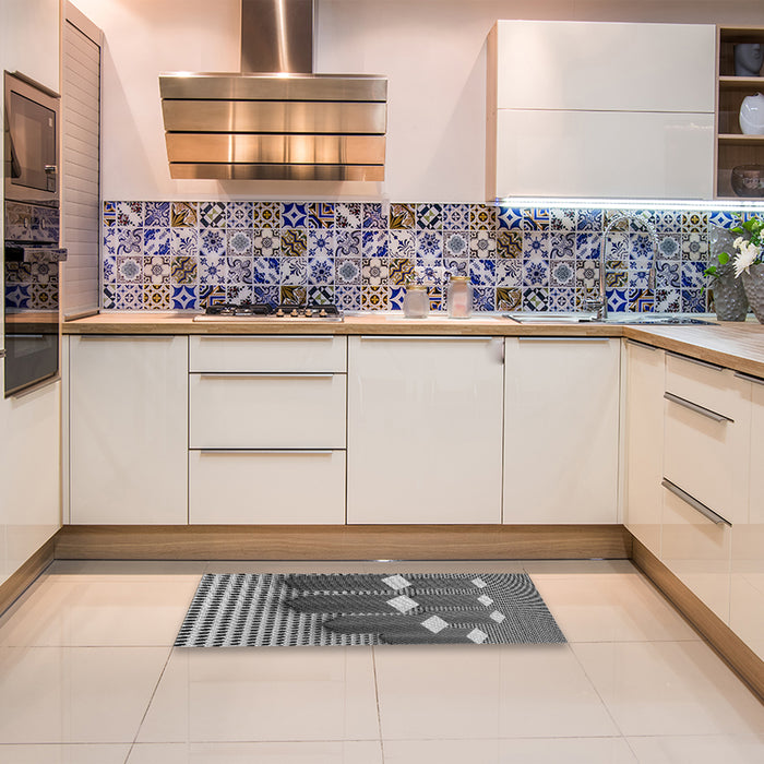 Patterned Dark Gray Rug in a Kitchen, pat613gry