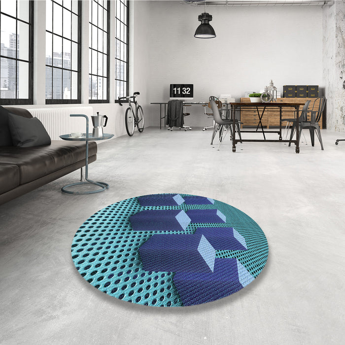 Round Patterned Blue Turquoise Green Rug in a Office, pat613lblu