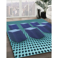 Patterned Blue Turquoise Green Rug, pat613lblu