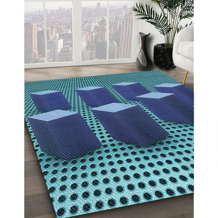 Patterned Blue Turquoise Green Rug in Family Room, pat613lblu