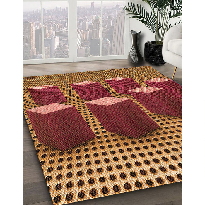 Patterned Orange Rug in Family Room, pat613org