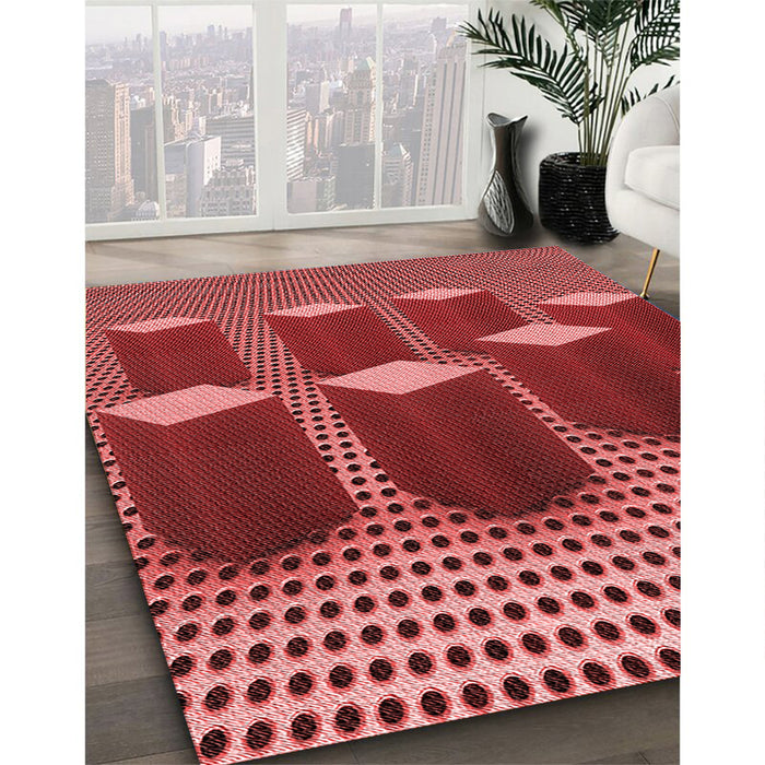 Patterned Red Rug in Family Room, pat613rd