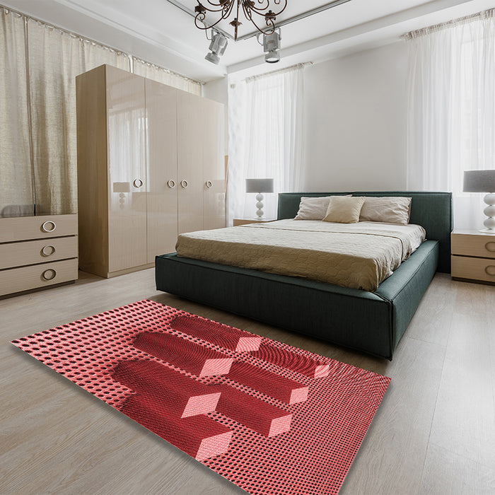Patterned Red Rug in a Bedroom, pat613rd