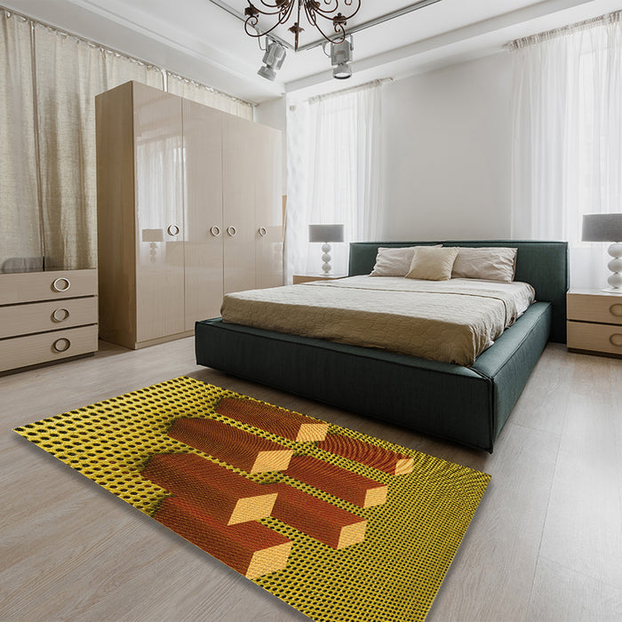 Patterned Saffron Red Rug in a Bedroom, pat613yw