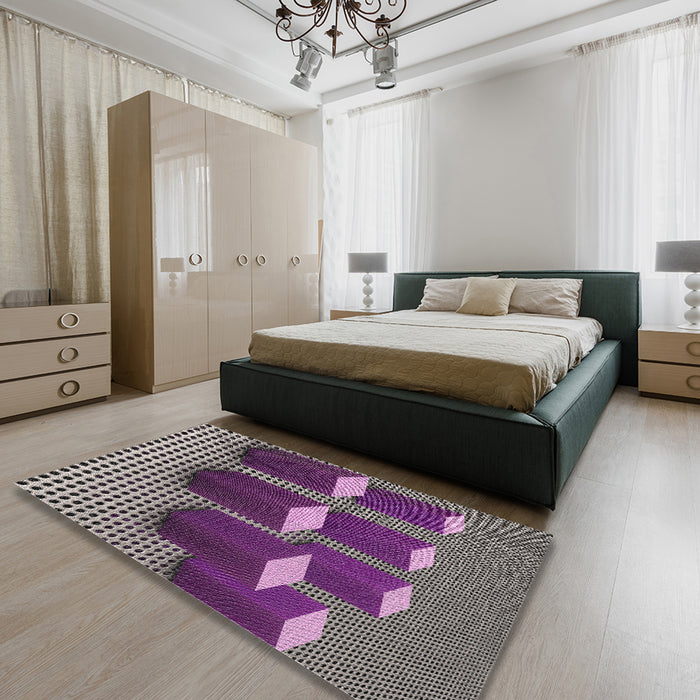 Machine Washable Transitional Plum Velvet Purple Rug in a Bedroom, wshpat613