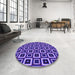 Round Patterned Cobalt Blue Rug in a Office, pat614pur