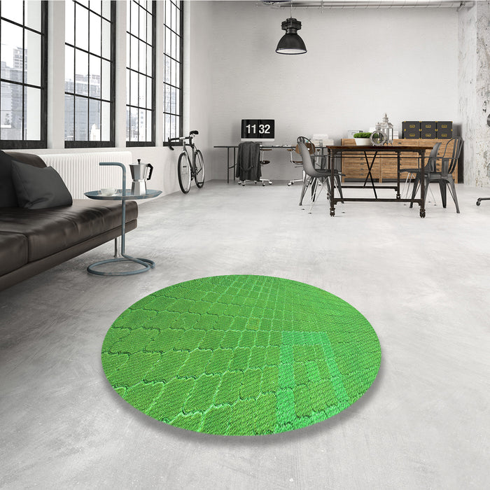 Round Patterned Neon Green Rug in a Office, pat617grn