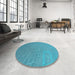 Round Patterned Bright Turquoise Blue Rug in a Office, pat617lblu