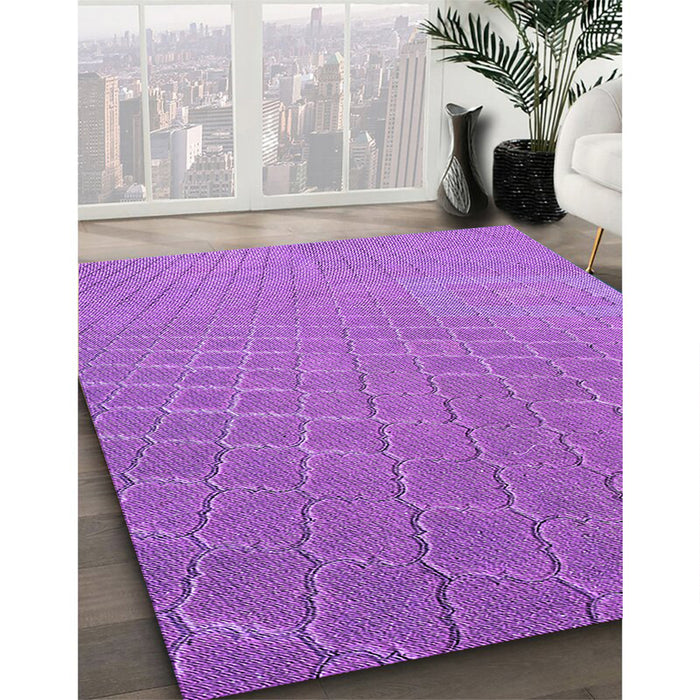 Patterned Purple Rug in Family Room, pat617pur
