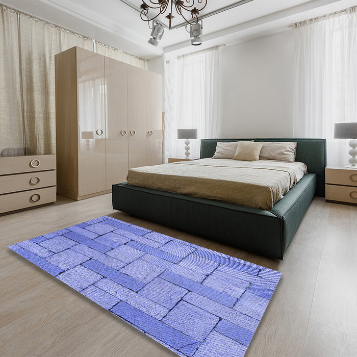 Round Machine Washable Transitional Sky Blue Rug in a Office, wshpat618blu