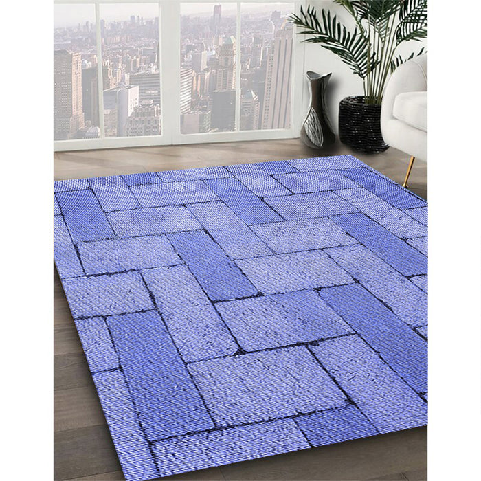 Patterned Sky Blue Rug in Family Room, pat618blu