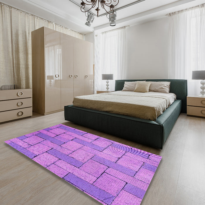 Round Machine Washable Transitional Violet Purple Rug in a Office, wshpat618pur